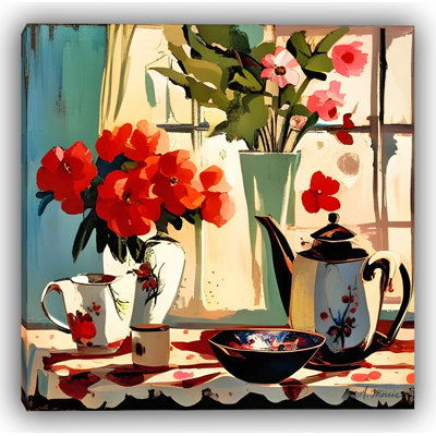 Sunlit Floral Kitchen - Wrapped Canvas Wall Art