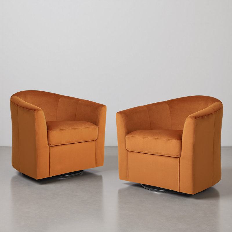 Upholstered Orange Velvet Swivel Barrel Chair, Orange
