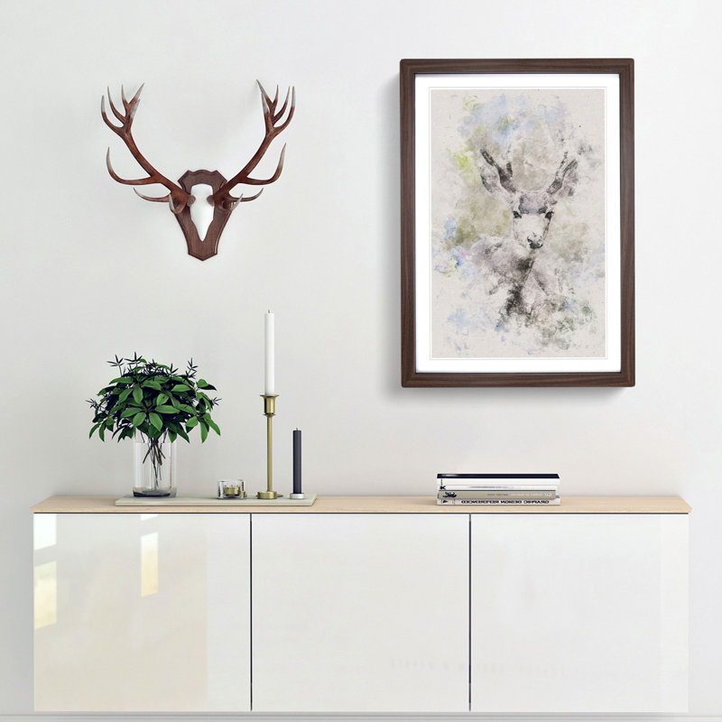 Resting Deer - Picture Frame Painting Print, Walnut Framed, 87cm H x 62cm W x 2cm D