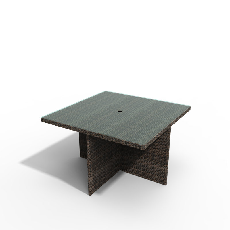 Gretel Rectangular Wicker Outdoor Dining Table With Umbrella Hole , 49.2'' in. W 49.2'' in. D