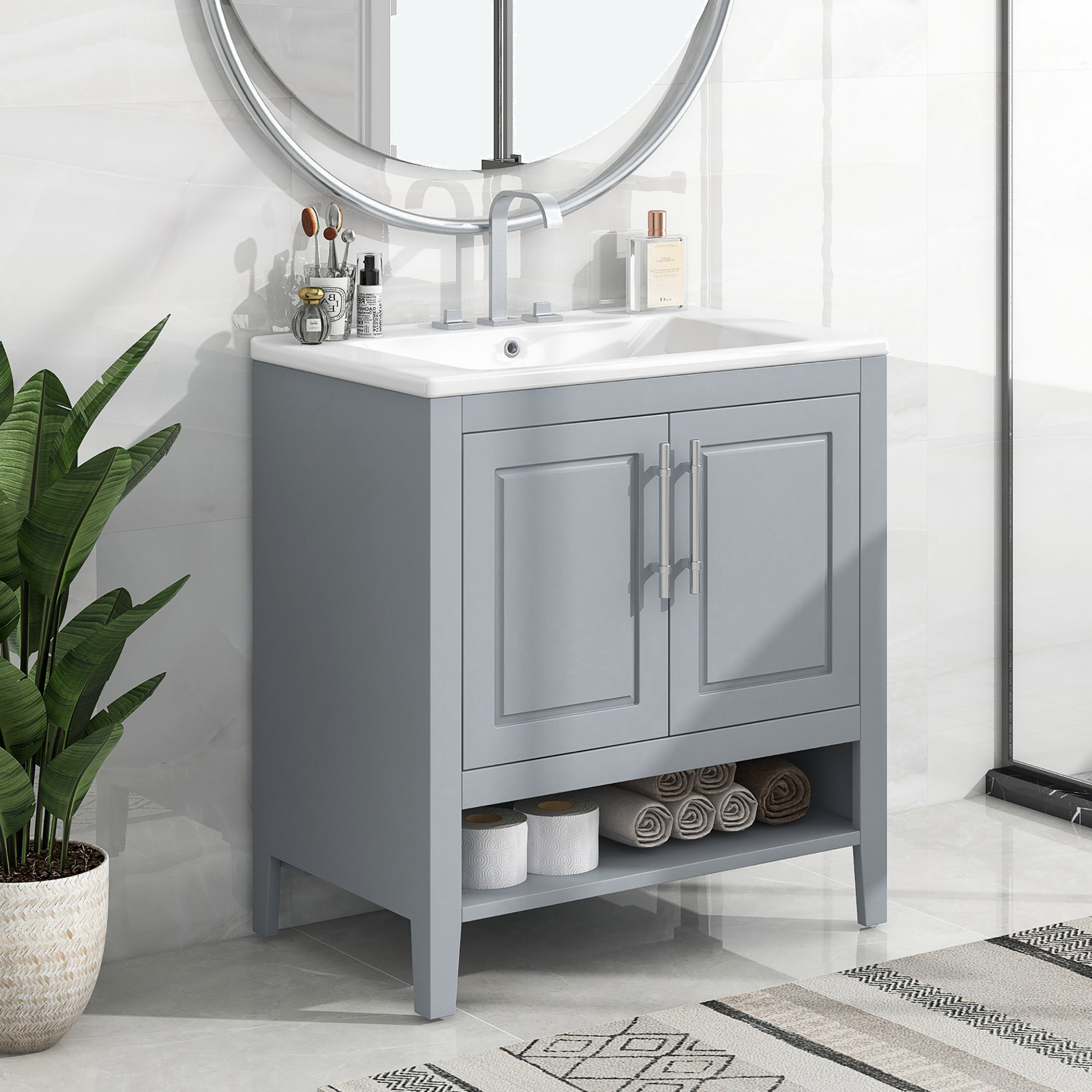 Winston Porter Nickalis 30'' Single Bathroom Vanity with Ceramic Top ...