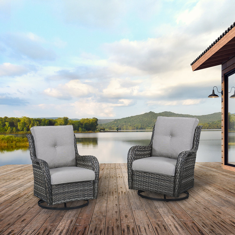Swivel and sliding wicker patio chairs, Gris, Gris