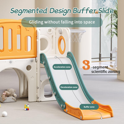 9 In 1 Toddler Slide, Kid Slide For Toddlers Age 1-3 With Ring Toss, Basketball Hoop, And Telescope, Indoor Outdoor Playset Playground