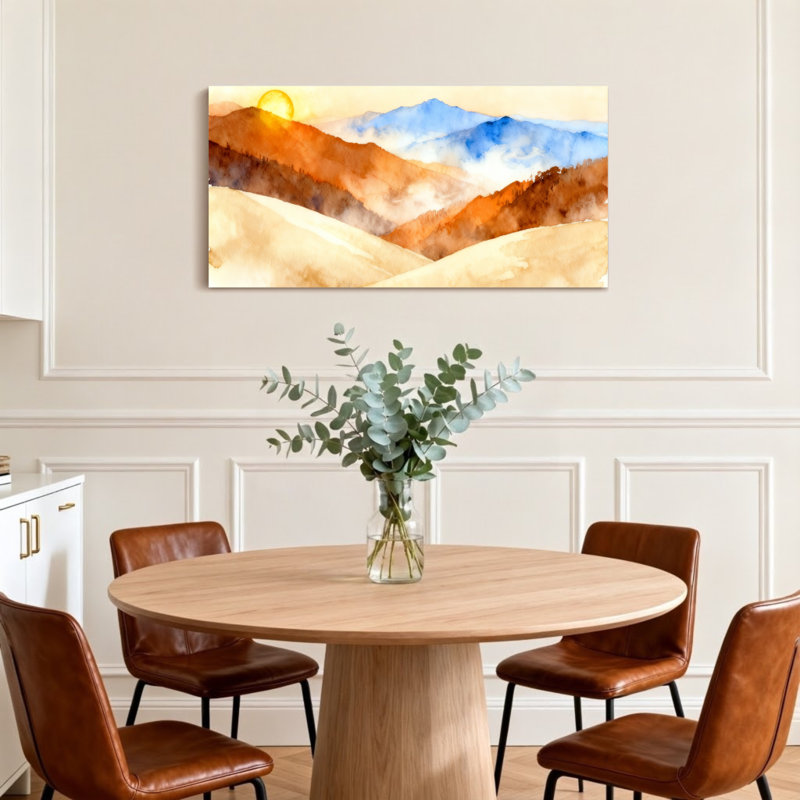 «Landscape & Nature Mountain Landscape Watercolor Sunset Scene», reproduction d'art, H 20 po x l 40 po