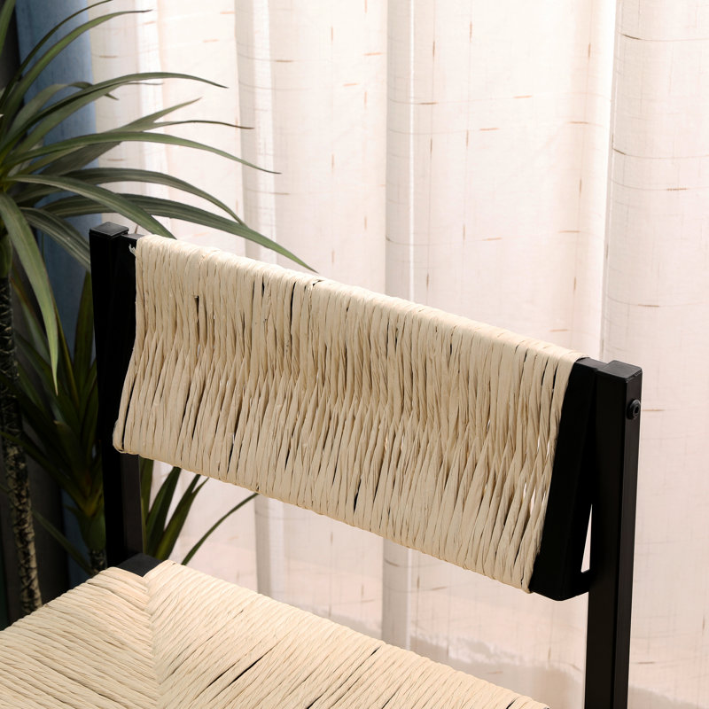Paire de tabourets de bar en papier crème tissés blanc crème, élégants pour les cafés. Base, siège rembourré, ne pas utiliser d'objets tranchants sur le siège 2Pcs - Base en métal chic et pratique tissée à la main plusieurs pièces multiples