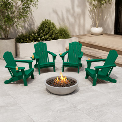 Dareona Pakkdiarie Folding Adirondack Chair with Cup Holder,HDPE Outdoor Chair with Comfort Ergonomic Seat for Patios,Lawn,Garden, Backyard Use