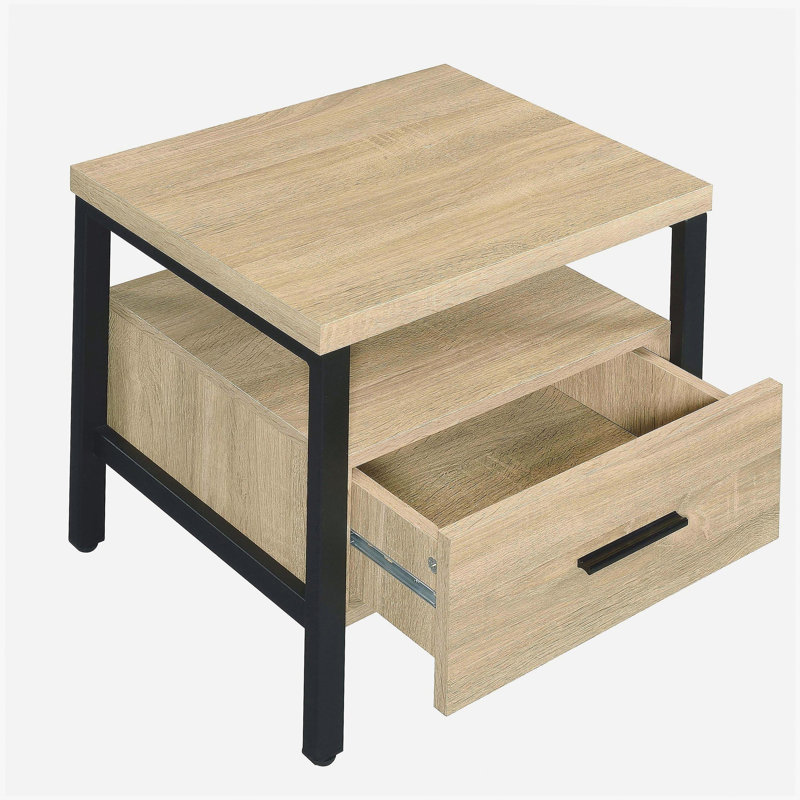 Table décorative en chêne et noir à 1 tiroir