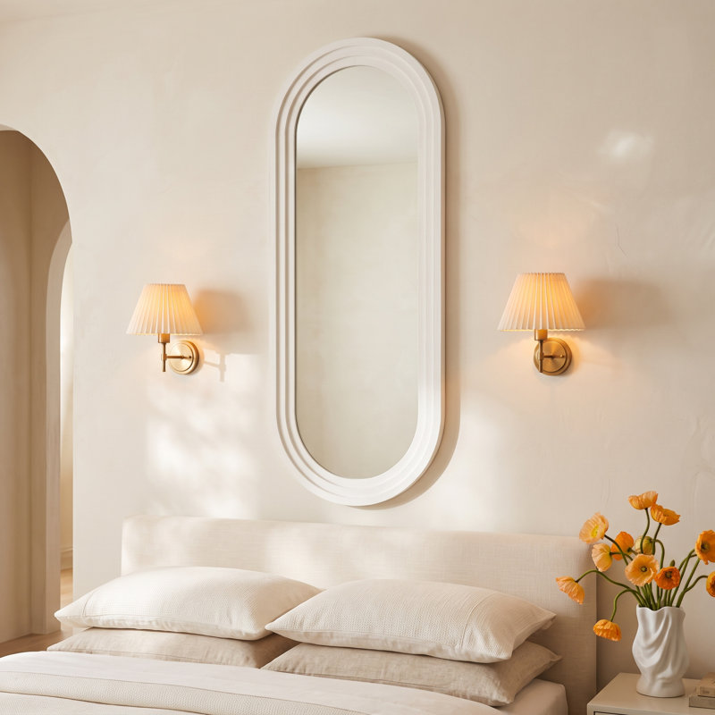 Adalaide Oval Wood Wall Mirror, White