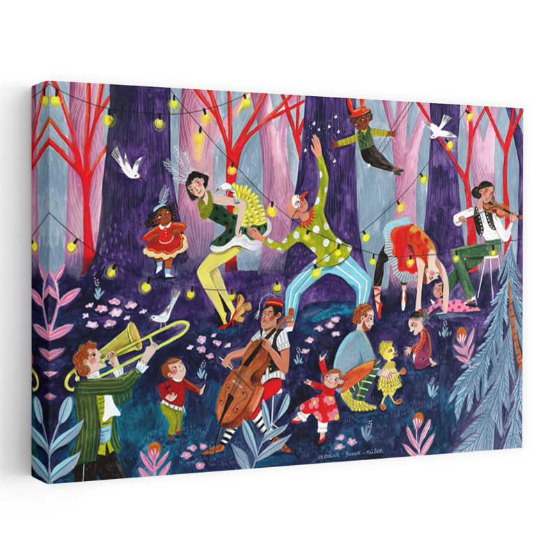 Circus Performers And Children In The Forest Abstract Contemporary Forest Landscape Wall Art by Caroline Bonne Muller - Wrapped Canvas Print