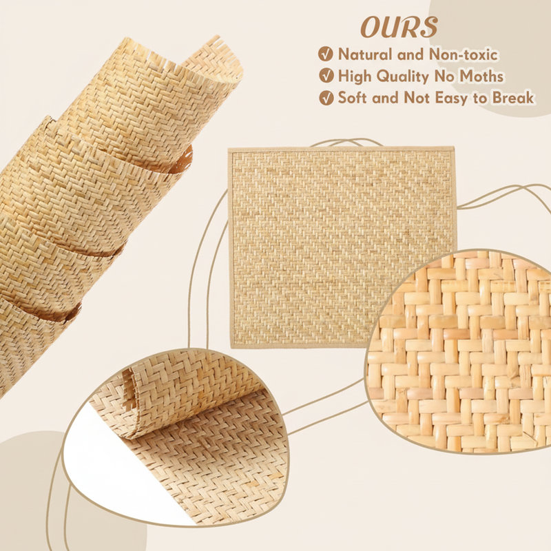 Natural V-Pattern Cane Webbing Roll for Furniture Paneling, Decorative Inserts, and Rattan Craft Applications 16" x 59"