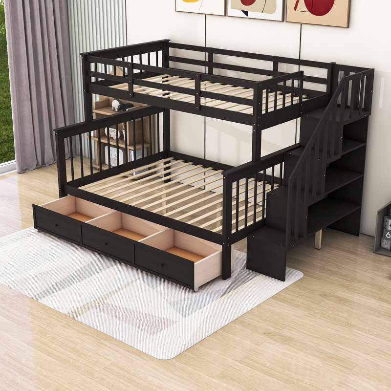Frankie-James Kids Twin Over Full Bunk Bed with Drawers, Espresso