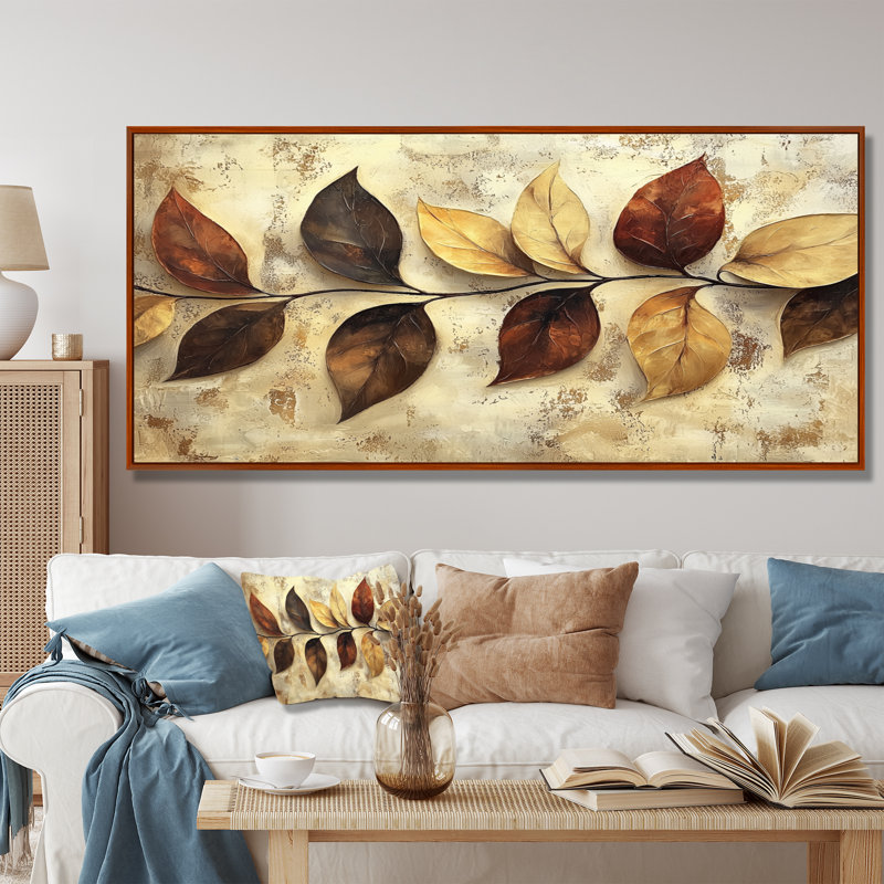 Ingvars chocolat brun feuilles de paysage II - feuilles, art mural, H 28 po x l 60 po, Impression encadrée flottante, Brun