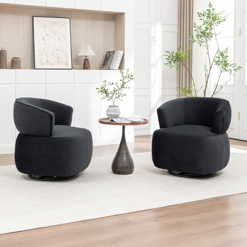 Olevide Swivel Barrel Chair, Black Velvet