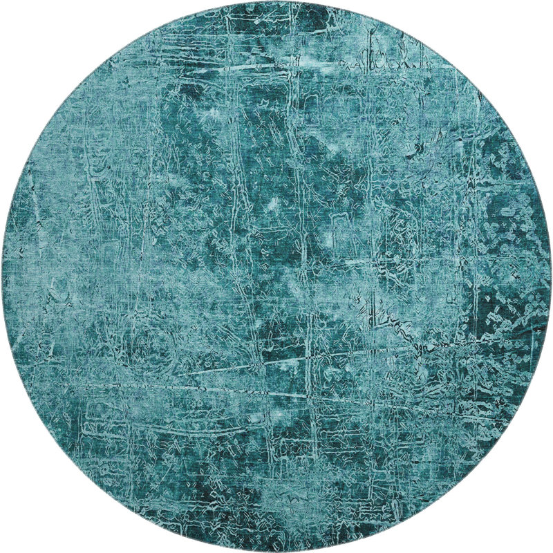 Premium Machine Washable Cerrito AMF559 Teal Rug, Round 8'