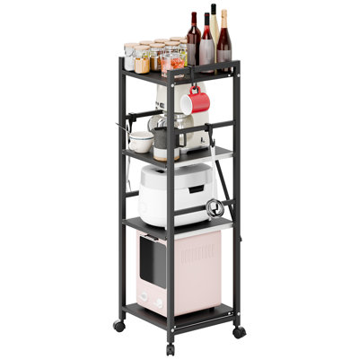 Chariot de cuisine à 4 niveaux avec roulettes, support de rangement autoportant à 4 niveaux réglable en hauteur