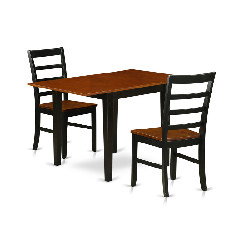 3 Piece Dining Set Contains a Rectangle Dining Table with Dropleaf and 2 Kitchen Chairs, Black & Cherry