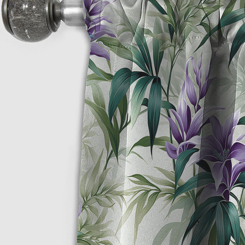 Green Purple Bamboo Serenade Tropical Pattern VI - Floral Blackout Curtain - 1 Panels, 52" W x 84" L