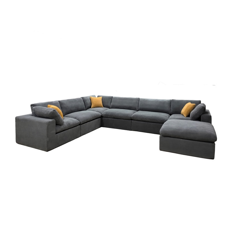 Canapé modulaire à grain de café avec coussins décoratifs, Mélange de polyester gris clair, Orienté à droite