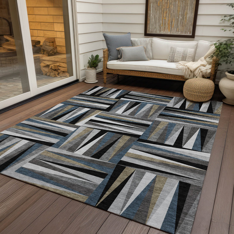 Azura Black Washable Indoor-Outdoor Rug - , 10' x 14'