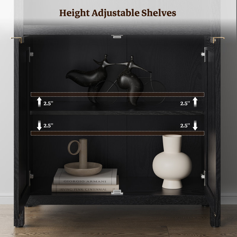 Marliee 70.9'' H Bohemian - Inspired Rattan Bookcase with Storage Cabinet and Adjustable Shelves, Black, 1
