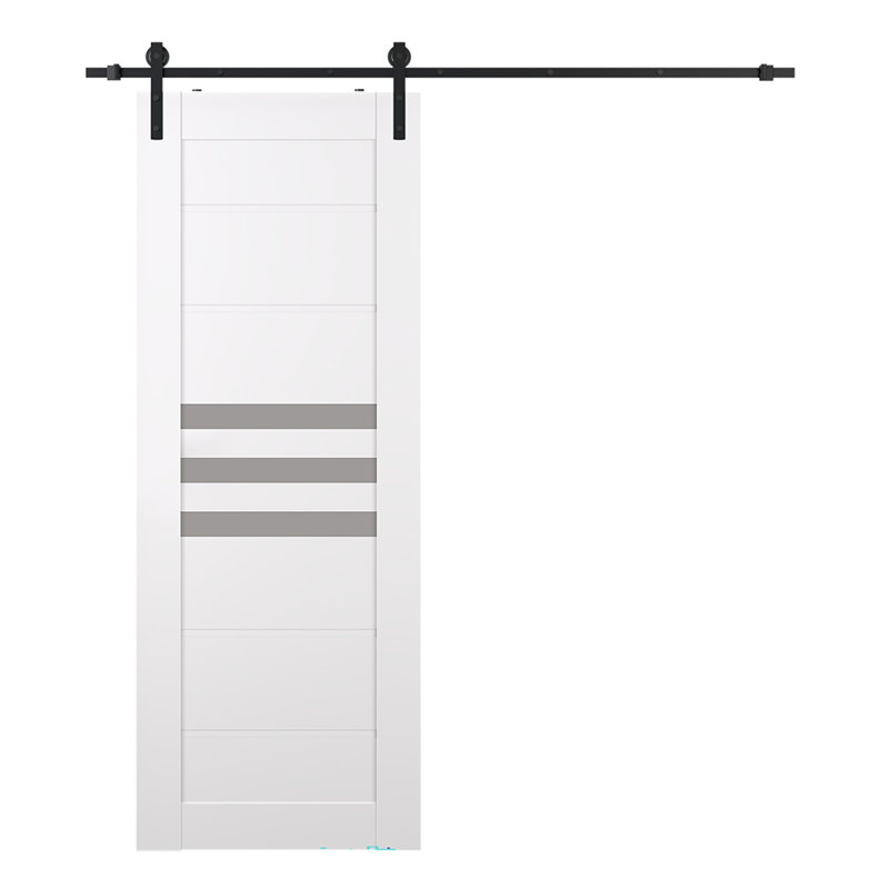 Dome 3-Lite Frosted Glass Snow White Wood Composite Sliding Barn Door with Hardware Kit, 29.75" x 79.37"