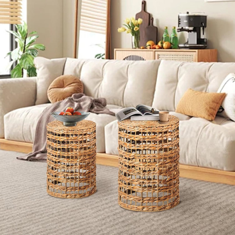 19.6"H Handwoven End Tables Set, 19.6" H x 14.1" W x 14.1" D