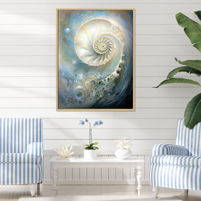 Nautilus perle bleue et blanche sur toile