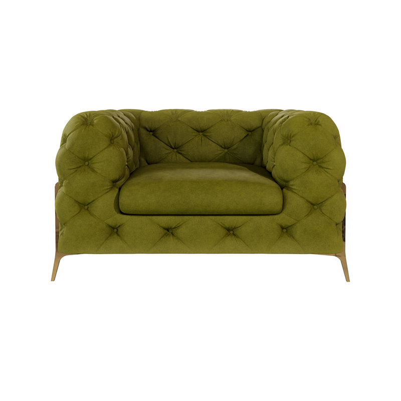 Chesterfield Armchair Atoka with Gold Metal Legs, Olive
