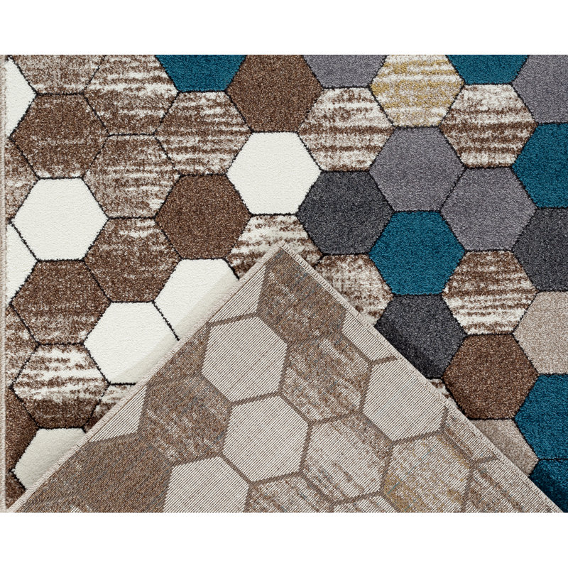 Tapis beige / turquoise Artimacormick, Rectangle 5 pi x 7 pi