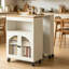 Chariot pour îlot de cuisine avec table étendue, armoire de rangement, 3 tablettes ouvertes latérales, table pour îlot de cuisine sur roulettes-123147629-123147627