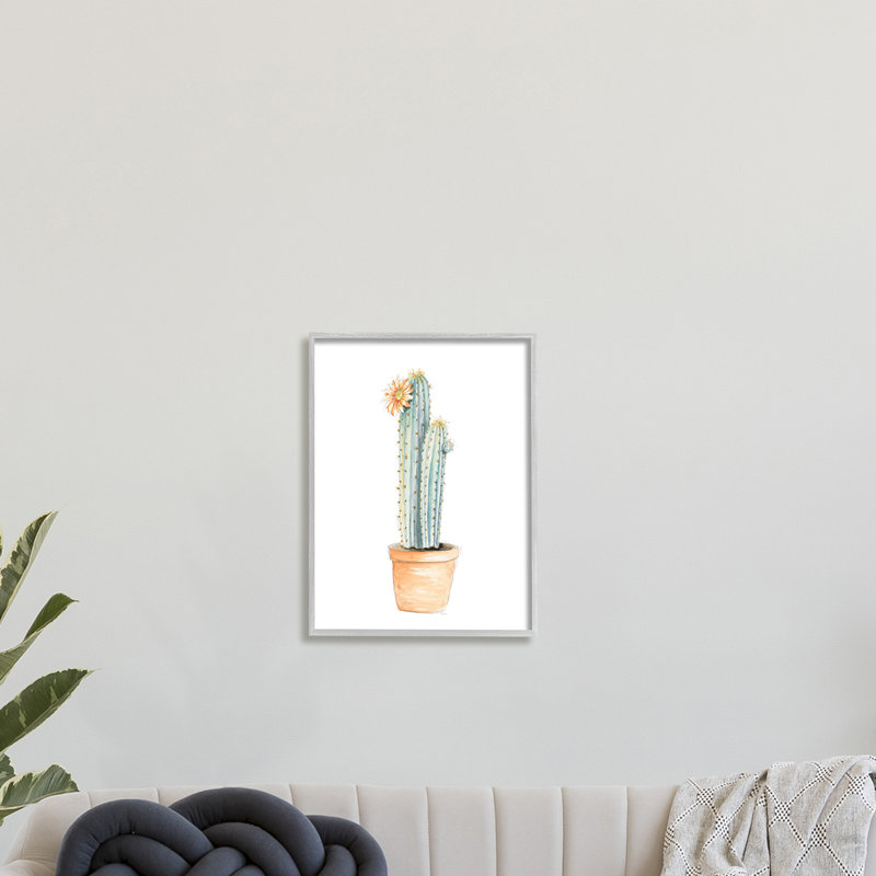 Cactus en fleurs dans des tons de sud-ouest minimalistes - peinture, H 20 po x l 16 po x l 1,5 po