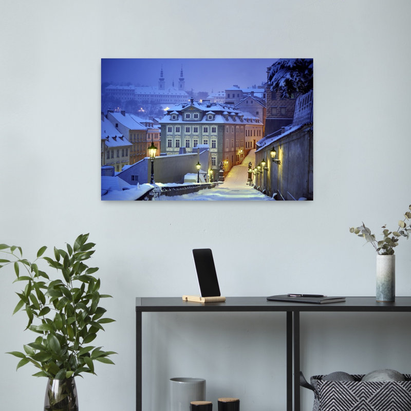 Snowy Prague Night Romantic Serene Abstract Architecture City Wall Art Print by Martin Froyda - Print, 40.64cm H x 60.96cm W