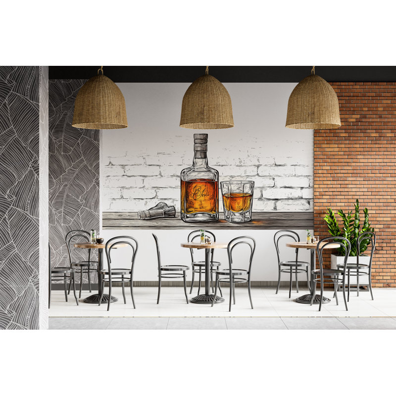 Murale de brique de whisky, art mural de bar rustique, décoration de bouteille de bourbon, conception de bar industriel 417Mv