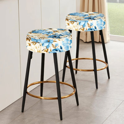 Ensemble de 2 tabourets de bar blancs et bleus à motif floral Bliss