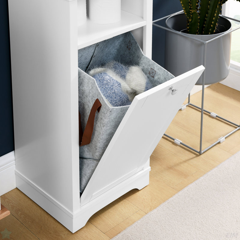 64" Tall Bathroom Storage Cabinet For Small Space, Floor Standing Cabinet For Living Room Bathroom Home Office Kitchen, 4 Adjustable Shelves & Laundry Hamper, Hidden Clothes Storage Space