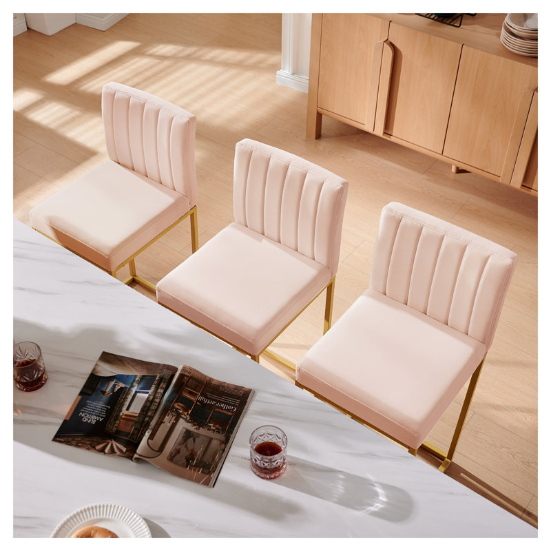 Tabouret moderne en velours à hauteur de comptoir avec dossier complet - rose
