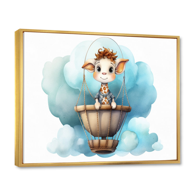 «Nursery Adorable Giraffe III», reproduction sur toile, H 16 po x l 32 po x P 1 po, Cadre flottant doré