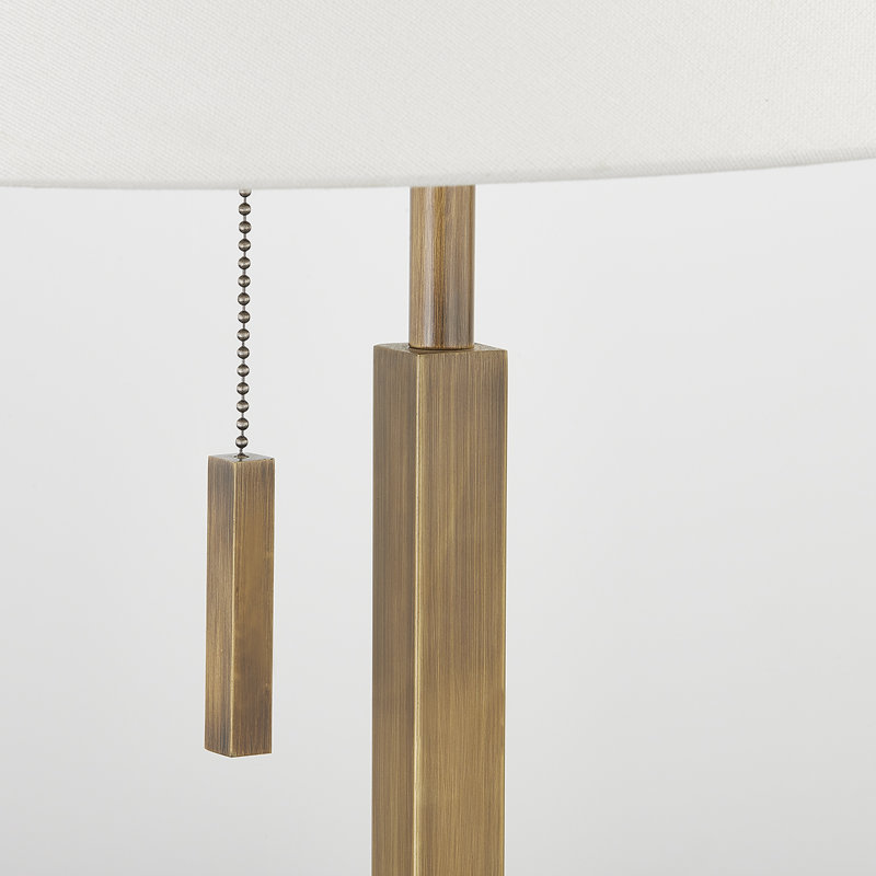 Patina Brass Table Lamp with White Linen Shade