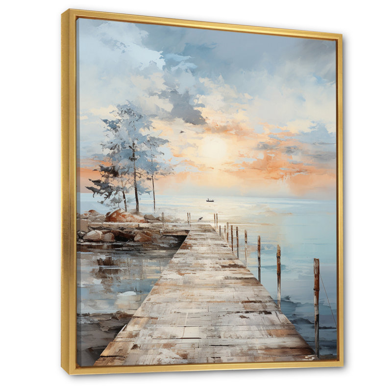 Pier and Dock Seaside III - Coastal Pier, art mural encadré, 40" H x 30" W, Cadre flottant doré