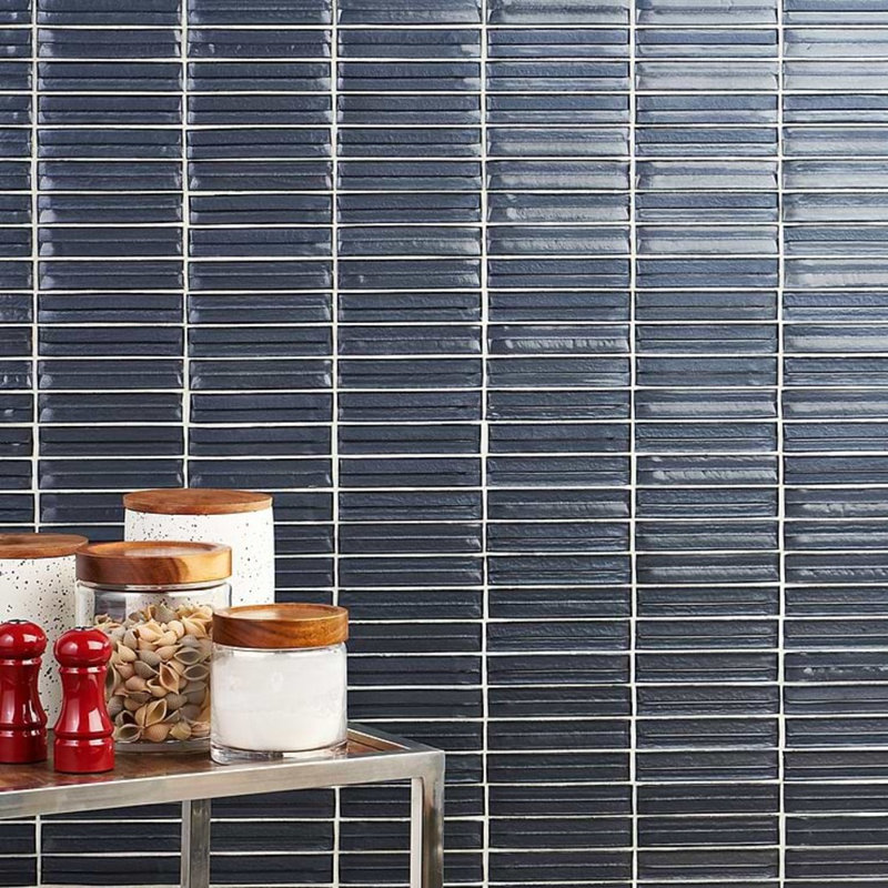 Maya Stacked 12x12 Polished Glass Mosaic Tile, Stacked Midnight