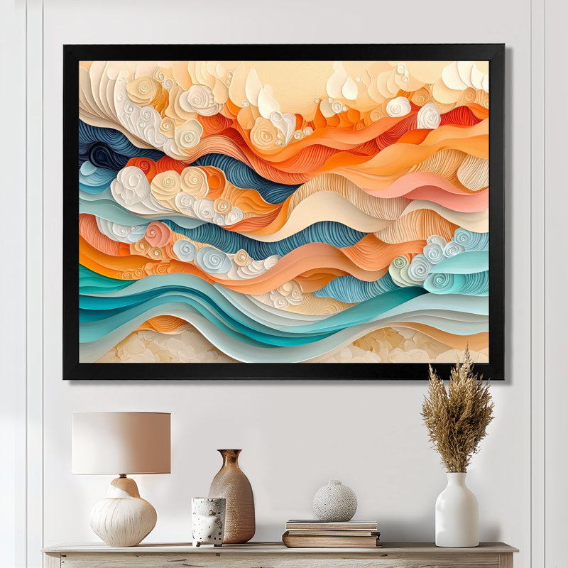 Abstrait corail vagues océaniques de l'éternité IV - art mural toile corail, H 30 po x l 40 po, Noir