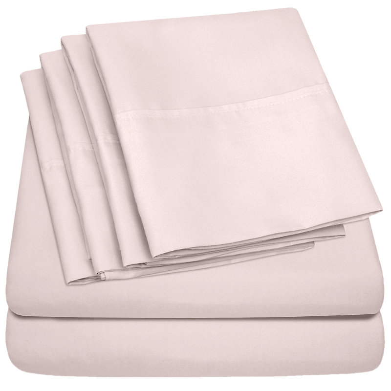 Ensemble de draps unis en microfibre de luxe 18-24 po, Ensemble de draps pour grand lit avec 4 taies d'or, Rose