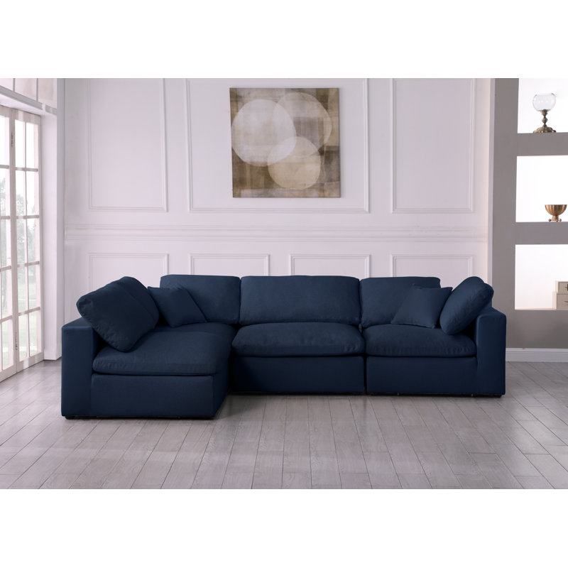 Burrows Upholstered L-Shaped Sectional Reversible, Navy Linen Textured Fabric