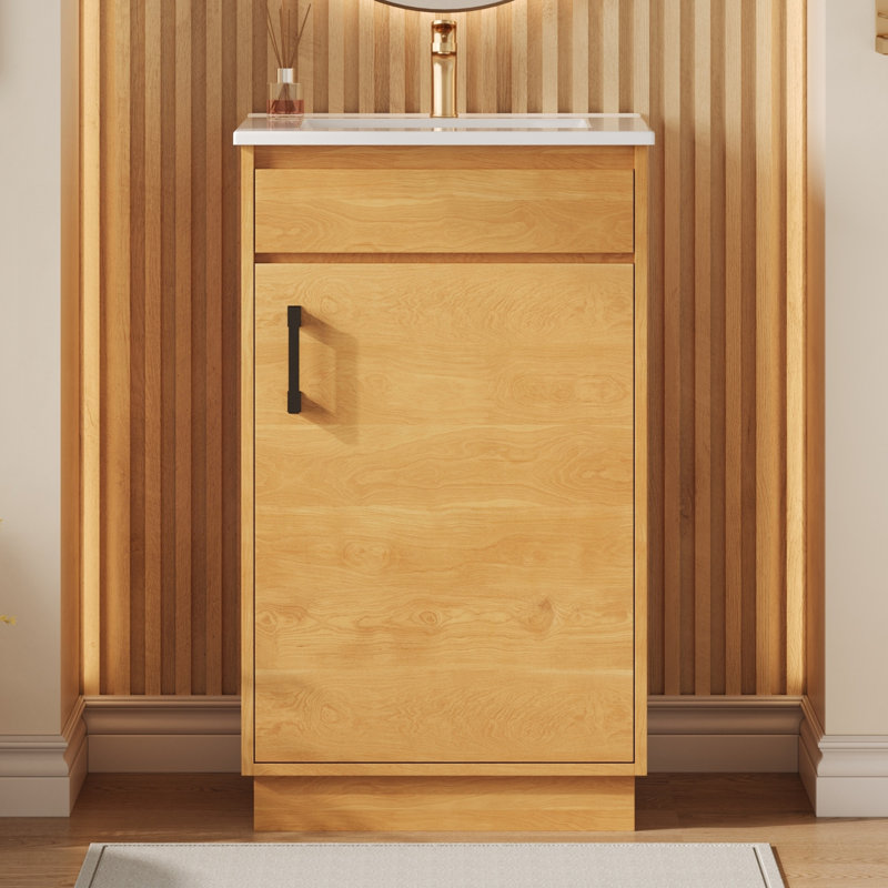 Meuble-lavabo de style campagnard de 20 pouces avec lavabo en céramique, porte à fermeture douce et tablette réglable pour espaces compacts