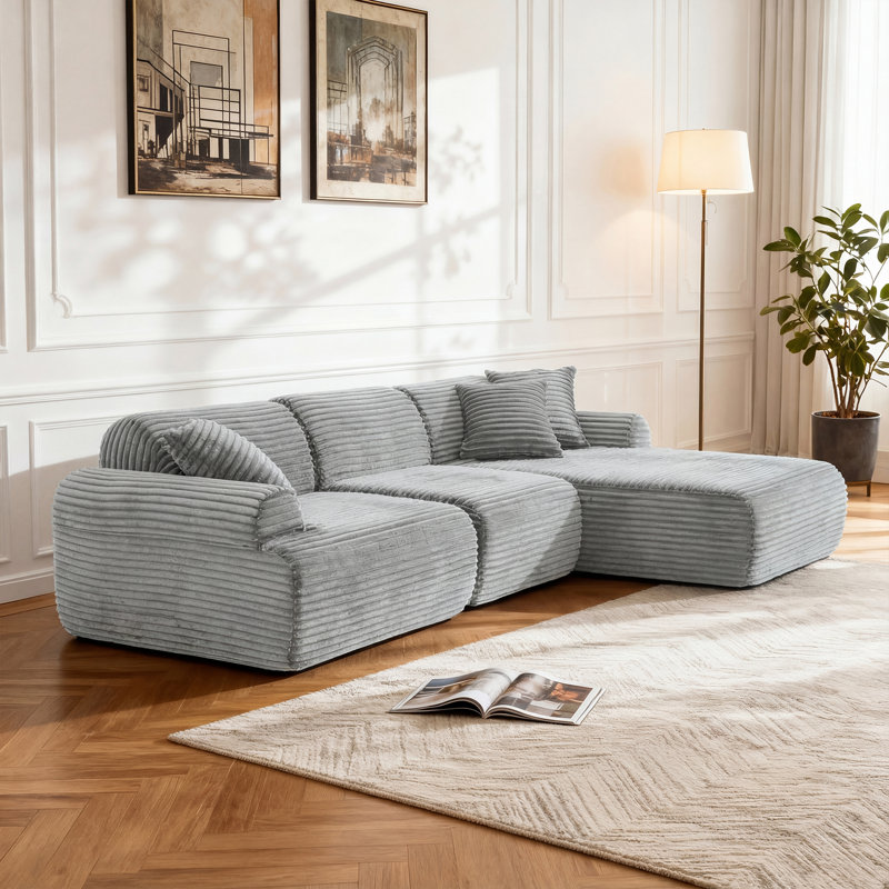 Canapé de salon modulaire moderne modulaire en velours côtelé gris antique détachable