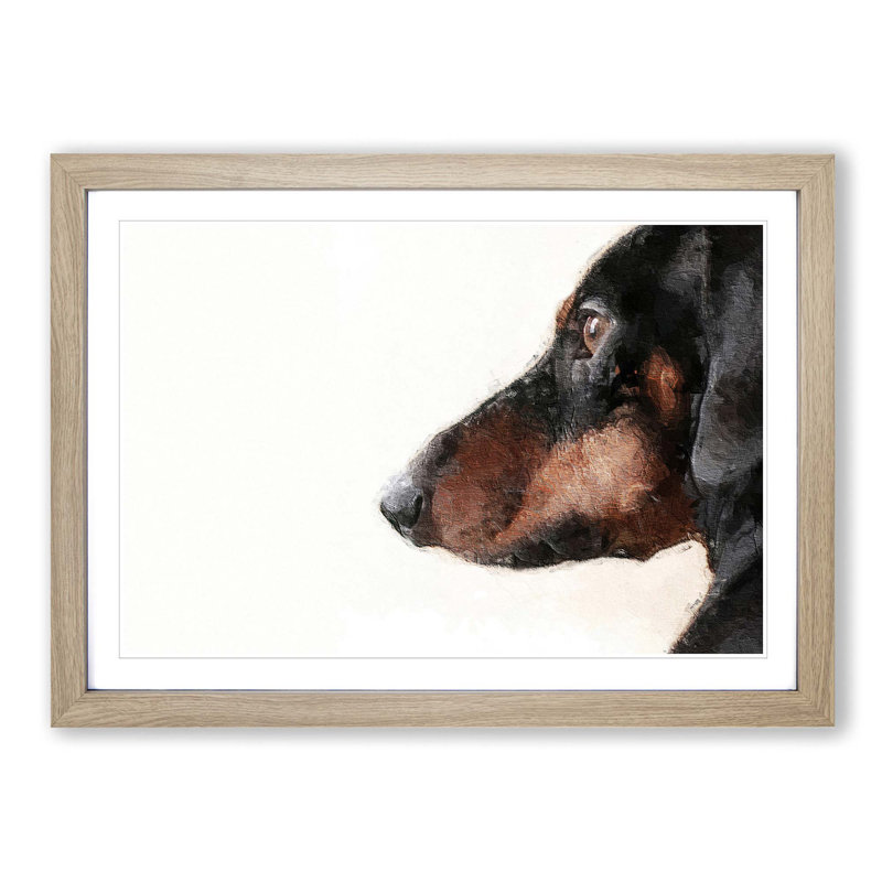 Dachshund Dog - Picture Frame Painting Print on MDF, Oak Framed, 36cm H x 48cm W x 2cm D