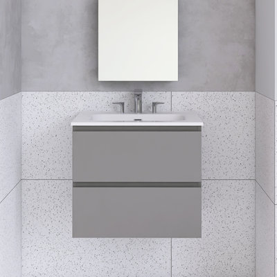 Wall Mount Bathroom Vanity With Ceramic Sink With Three Faucet Holes