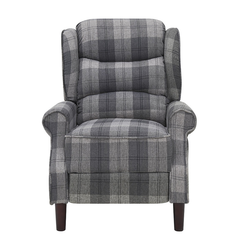 Mccomas 77cm Wide Wing Chair Recliner, Grey/Tartan