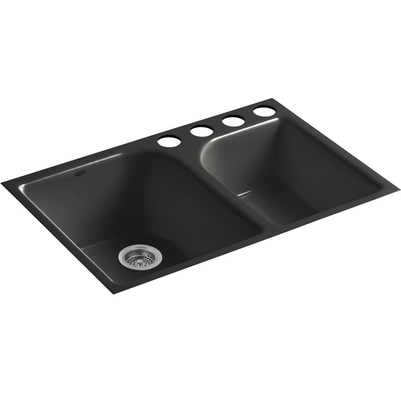 Executive Chef 33" L x 22" W Undermount Kitchen Sink with 4 Oversize Faucet Holes, Caviar