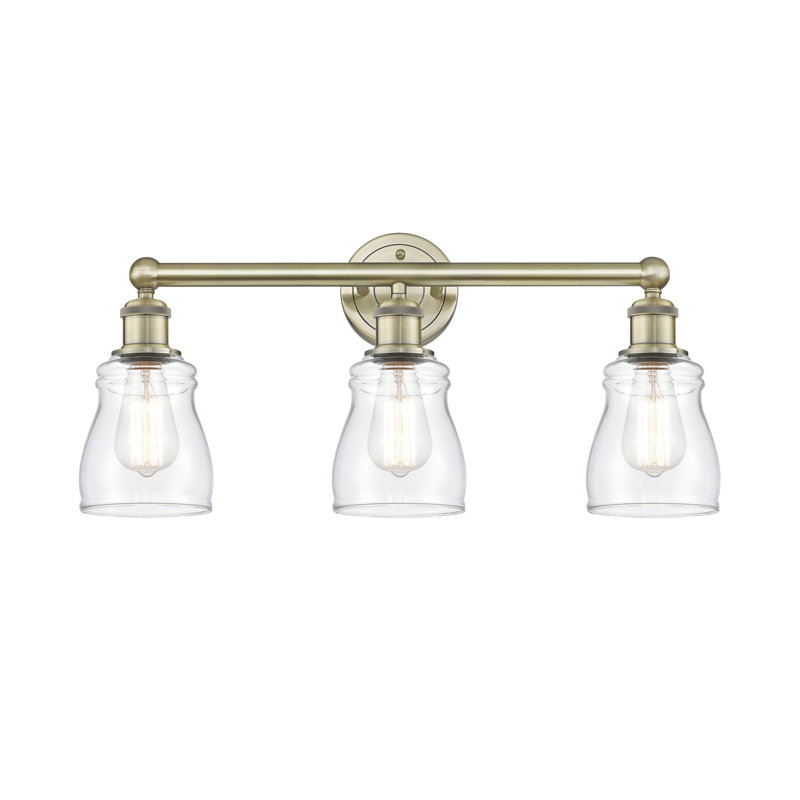 Éclairage pour meuble-lavabo à 3 lumières 22,75 po Mccarver, Transparent, Laiton antique